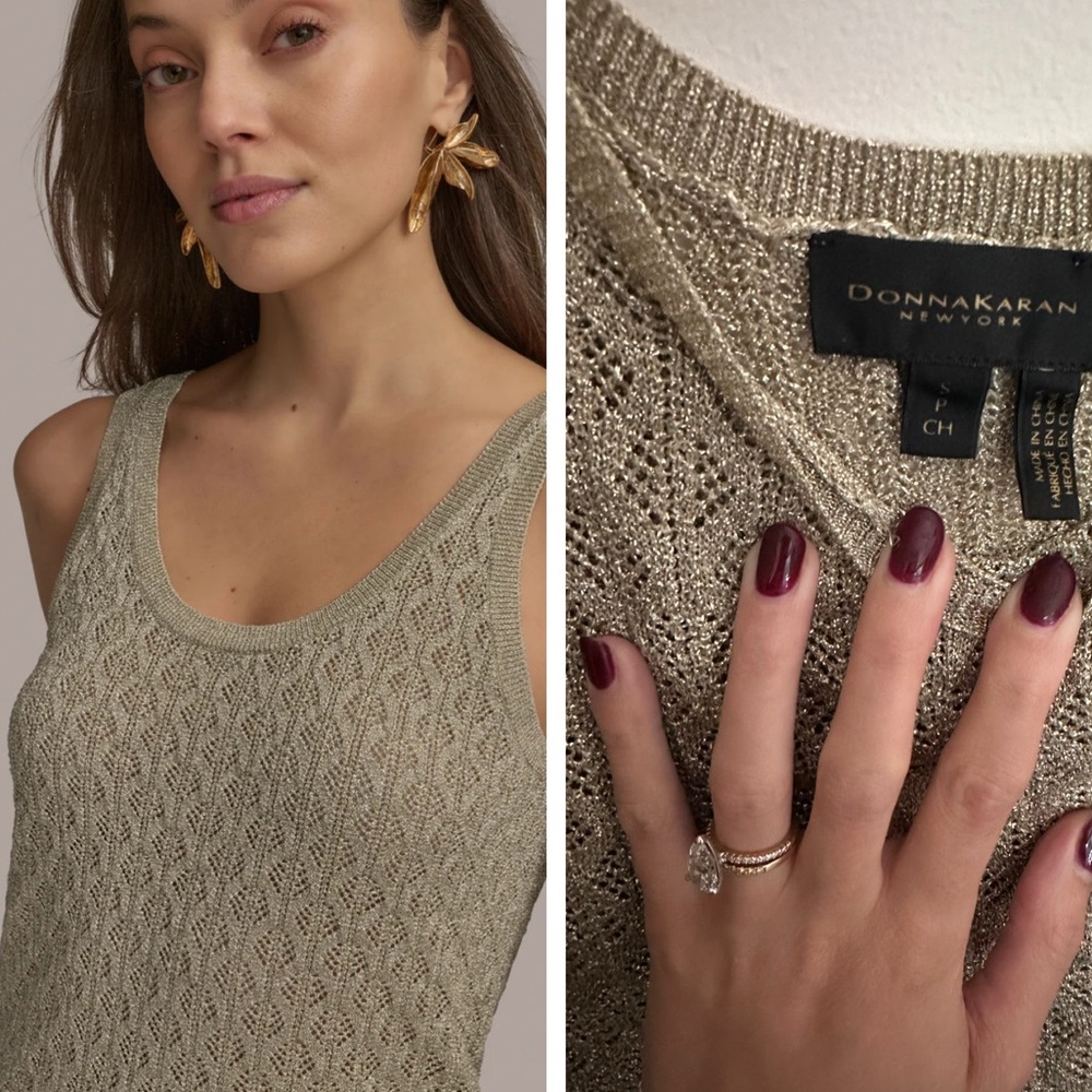Gold Knit Metallic Donna Karan Knit Top Never Worn Small